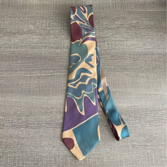 VINTAGE Pierre Balmain Paris Neck Tie 100% Italian Silk Abstract Print 64" Long - Picture 4 of 6